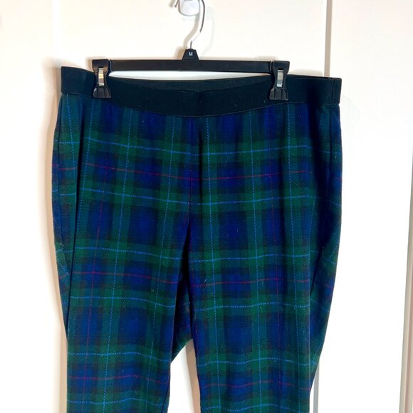 Talbots Soho Leggings in Blue Green Tartan Plaid Pull On Elastic Waist Size 16W - Picture 3 of 6